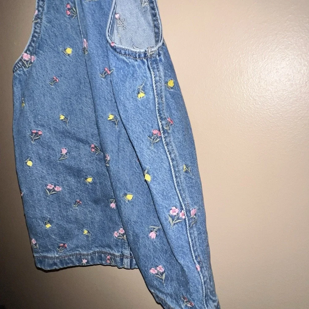 Embroidered Floral Denim Dress Overalls 5 Gap Kids Girl Ruffle Country Kidcore